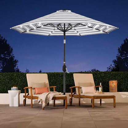 Best Choice Products 10ft Solar Polyester LED Lighted Patio Umbrella w/Tilt Adjustment and UV-Resistant Fabric - Striped Navy Blue