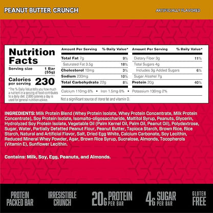 BSN Protein Crisp Bar, Protein Snack Bars, Crunch Bars with Whey Protein and Fiber, Gluten Free, Peanut Butter Crunch, 12 Count (Packaging May Vary)