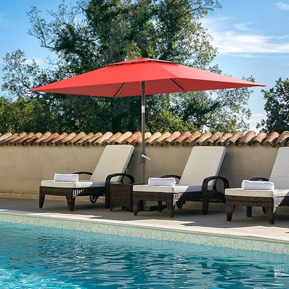 6.6x10ft Rectangular Patio Umbrella, 2 Tiers Outdoor Table Umbrellas with Push Button Tilt and Crank for Patio, Pool, Backyard, Deck, Picnic, Yard (Wine Red)