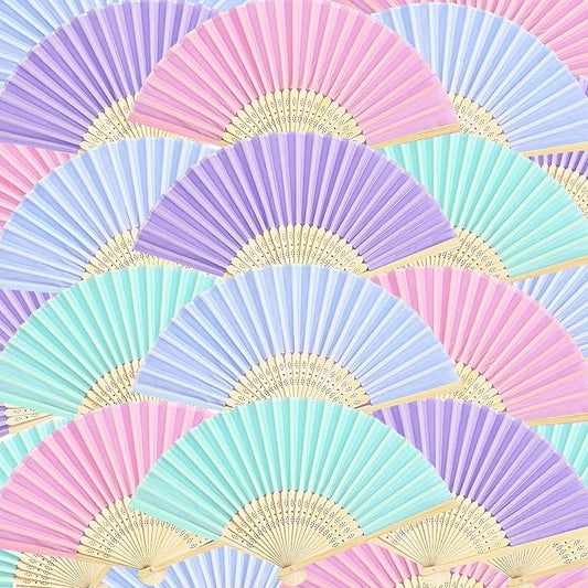 Blulu 40 Pcs Folding Hand Fans for Line Dancing Bulk Silk Bamboo Popping Clapping Fans for Line Dancing Boots On The Ground for Women Foldable Summer Beach Wedding Gifts (Macaroon Color)