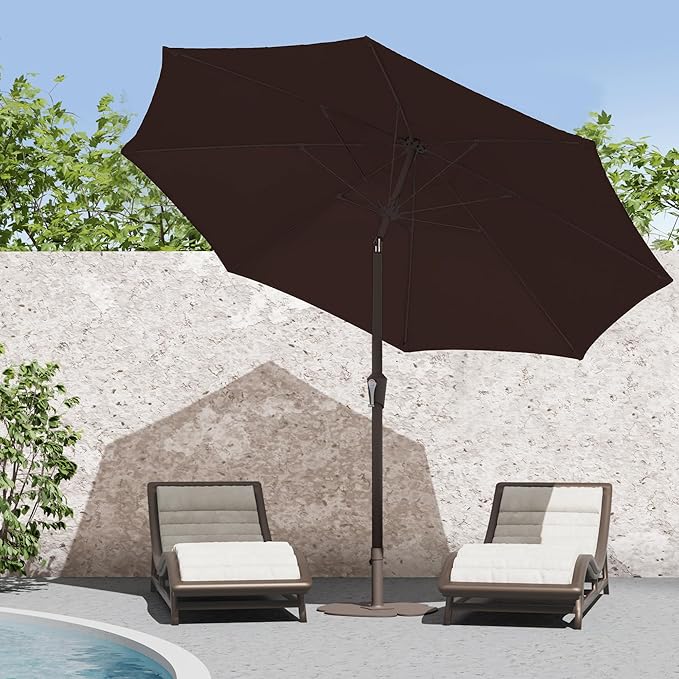 PatioKingdom 9FT Patio Outdoor Umbrella-UPF 50+ Sun Shade with Wind Vent, Push-Button Tilt & Smooth Crank Lift, Rust-Resistant Fiberglass Frame for Garden, Backyard,Yard