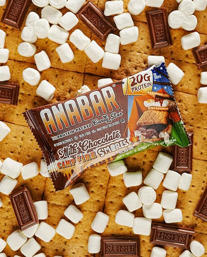 Anabar Protein Bar, The Protein-Packed Candy Bar, Amazing Tasting Protein Bar, No Sugar Alcohols, High Protein, Amazingly Delicious, 20 Grams of Protein (12 Bars, Milk Chocolate Campfire S'mores)