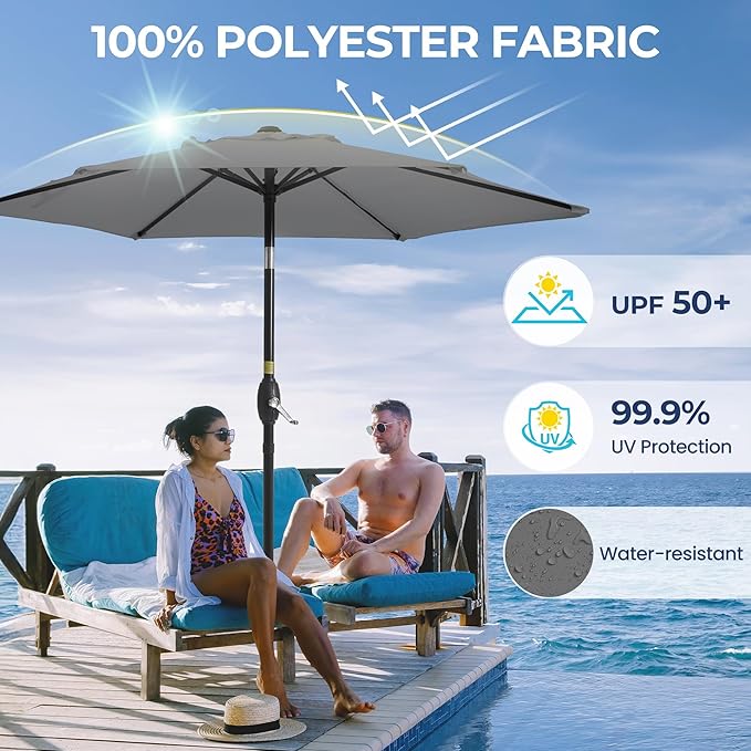 SUNVIVI OUTDOOR 7.5' Outdoor Patio Umbrella, Patio Umbrella, Market Umbrella, Metal Pole Umbrella with Push Button Tilt and Crank, 6 Ribs, Polyester Canopy