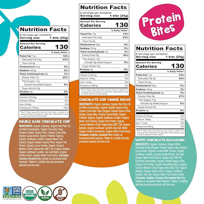 Bhu Foods Keto Bites, Best Sellers Variety Pack, Chocolate Chip, Dark Chocolate, Macadamia Cookie Dough, Organic Snacks for Adults, Individually Wrapped (3 Pack)