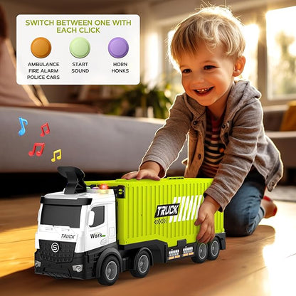Carrier Truck Race Track Boys Toys, Foldable 3 Layer Toddler Track Playset, Toy Truck Transport Car Carrier & 8 Race Cars, Truck Car Kids Toys for Age 3 4 5 6+ Years Old Boys Girls