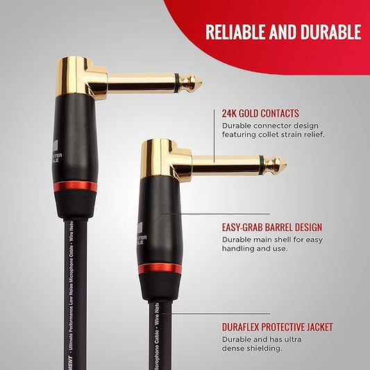 Monster Prolink Bass Guitar Cable - 8ft Right Angle to Right Angle, 95% Copper Braided Shield