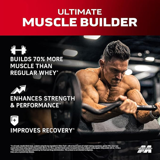 Muscletech Whey Protein Powder (Cookies & Cream, 2.2 Pound) - Nitro-Tech Muscle Building Formula with Whey Protein Isolate & Peptides - 30g of Protein, 3g of Creatine & 6.8g of BCAA