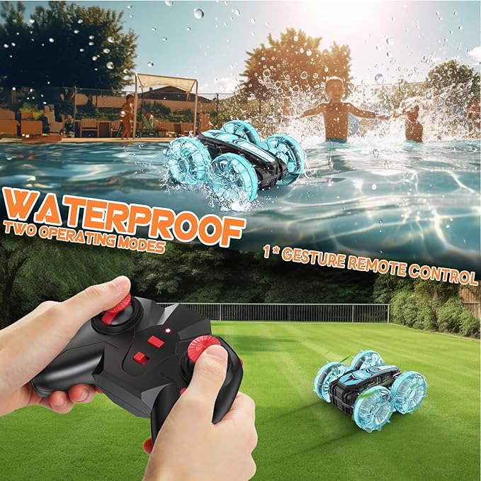 Remote Control Car, Amphibious RC Cars Toys for Ages 5-7, 4WD RC Boat, Waterproof 360° Rotating RC Monster Truck Stunt Car, Christmas Birthday Gifts Toys for Ages 8-13, Water Beach Pool Toy