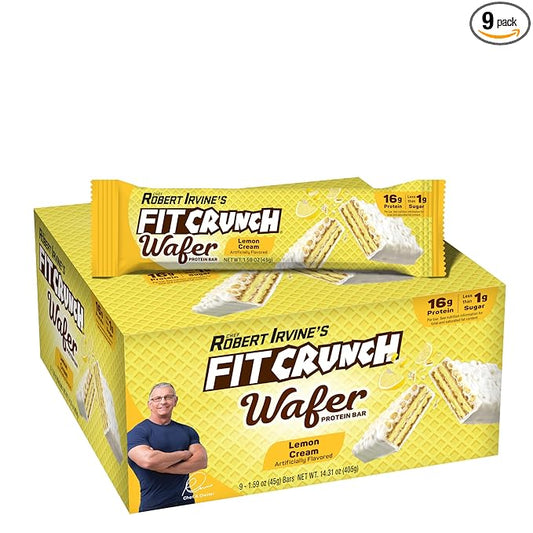FITCRUNCH Wafer Protein Bars, Designed by Robert Irvine, 16g of Protein & 1g of Sugar (9 Bars, Lemon Cream)