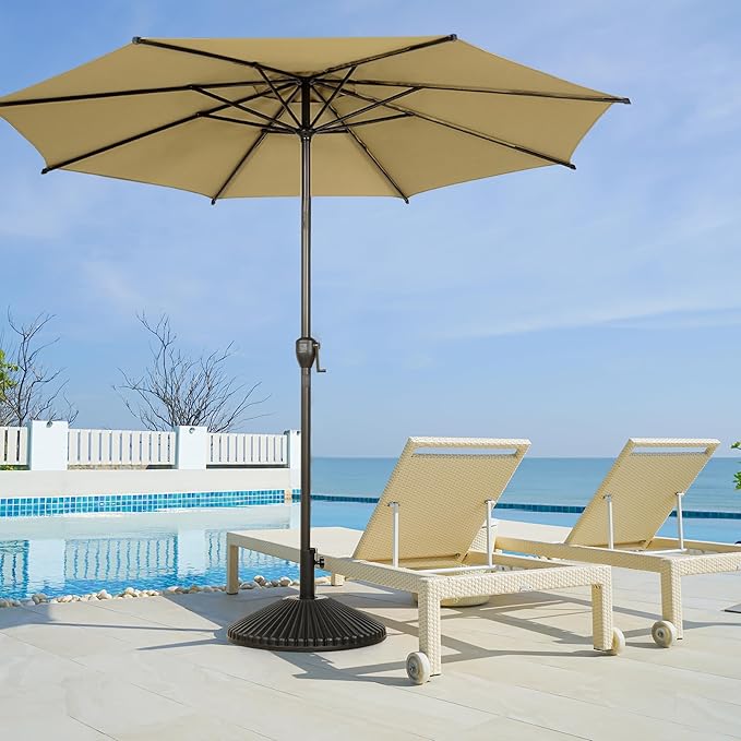 Abba Patio 11FT Lyon Outdoor Patio Umbrella Outdoor Table Umbrella with Push Button Tilt and Crank Market Umbrella 8 Sturdy Ribs UV Protection Waterproof for Garden Deck Backyard Pool Tan