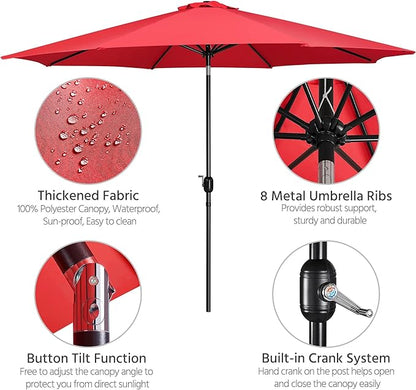 Yaheetech 11FT Patio Umbrella Outdoor Market Table Umbrella with Push Button Tilt & Crank for Garden/Lawn/Deck/Backyard/Pool/Beach, 8 Ribs,Red