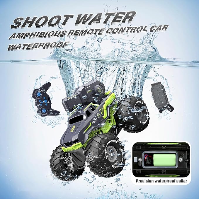1:16 Amphibious Remote Control Car with Water Gun 4WD Gesture Sensing RC Car Boat Waterproof RC Truck Off-Road Stunt Car Toy for Kids/Adults Monster Truck for Outdoor Gift（with 2 Replaceable battery)