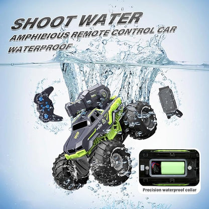 1:16 Amphibious Remote Control Car with Water Gun 4WD Gesture Sensing RC Car Boat Waterproof RC Truck Off-Road Stunt Car Toy for Kids/Adults Monster Truck for Outdoor Gift（with 2 Replaceable battery)