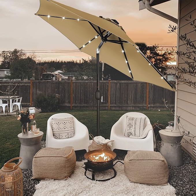 Blissun 7.5 ft Solar Umbrella, 18 LED Lighted Patio Umbrella, Table Market Umbrella