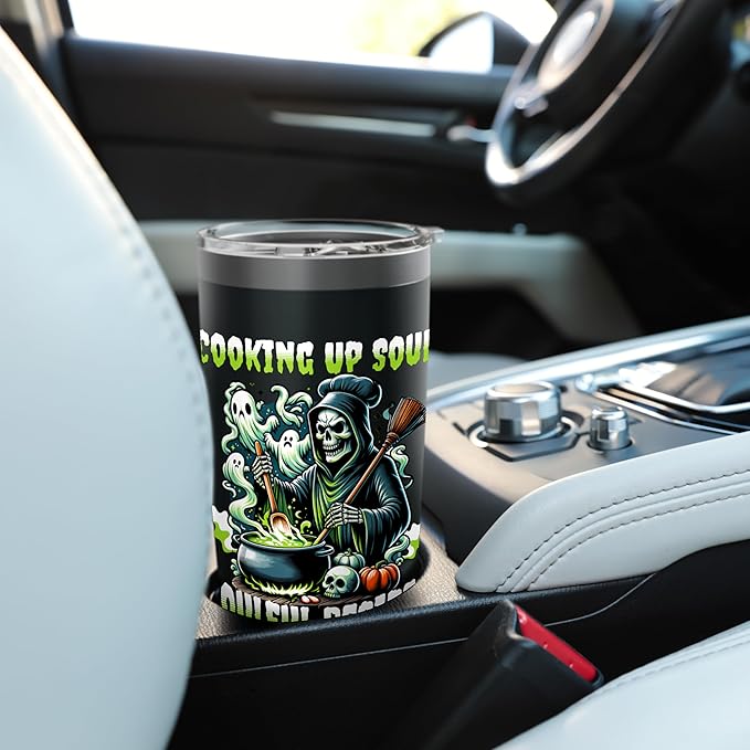 Halloween Fire Ice Skull Creepy Monster Mask Horror Stainless Steel Insulated Tumbler
