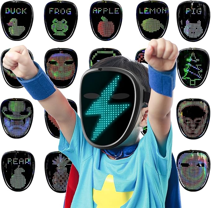 Ompusos LED Mask with Gesture Sensing - Light up mask for Costume Cosplay Party Masquerade - Kids, Men, Women