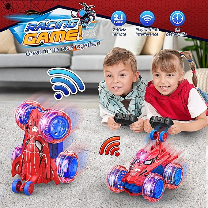 Remote Control Car, RC Car Toys for Boys Ages 3-10, Fast Stunt Monster Truck with 360° Rotating & 4WD Wheel Lights, 2.4Ghz RC Hobby Crawler, Cool Toys Birthday Gifts for 4 5 6 7 8 9 10 Year Olds Kids