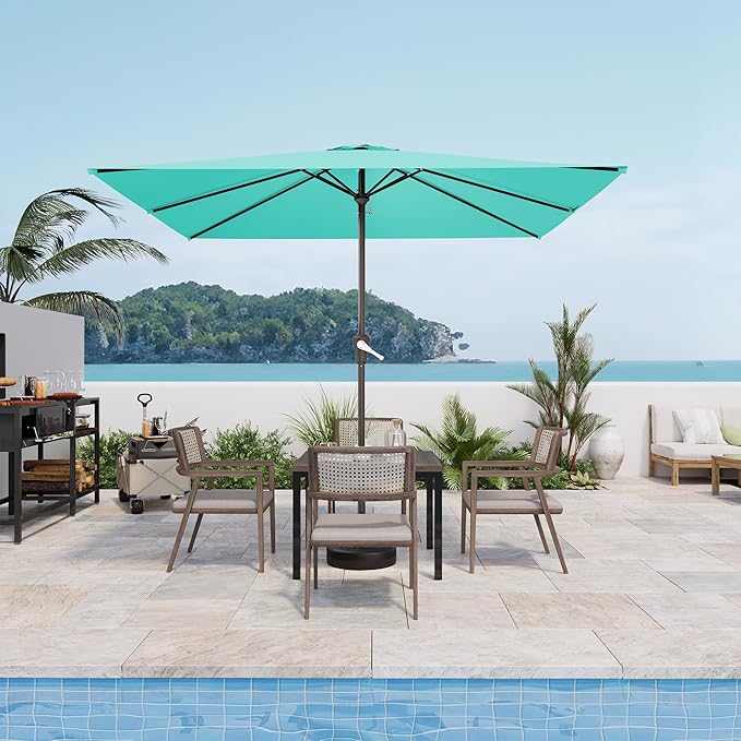 8' x 10' Rectangular Patio Umbrellas for Outdoor, Outdoor Table Umbrella, Large Outdoor Patio Umbrellas with 8 Sturdy Ribs for Market, Garden, Pool (Cerulean)