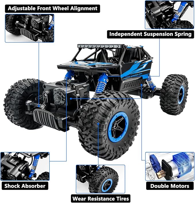 Cheerwing 1:18 Rock Crawler 2.4Ghz Remote Control Car 4WD Off Road RC Monster Truck 2 Battery (Blue)