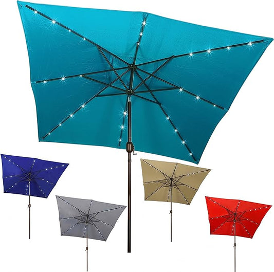 Blissun Rectangular Patio Umbrella, Table Market Umbrella with Tilt and Crank, Outdoor Umbrella for Garden, Deck, Backyard, Pool and Beach