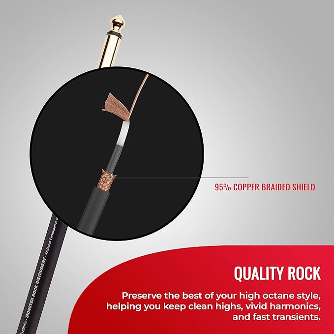 Monster Prolink Rock Instrument Cable - 3 ft Straight to Straight Guitar Cable - 95% Copper Braided Shielded for Electric Guitar