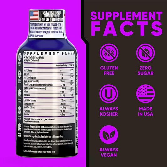 Vitamin Energy Immune+ Extra Strength Daily Energy Shot – Grape – 260mg Natural Caffeine, B-Vitamins, Green Tea, Citicoline – Immune & Focus Support – Zero Sugar, Vegan – 1.93 fl oz, 48-Pack