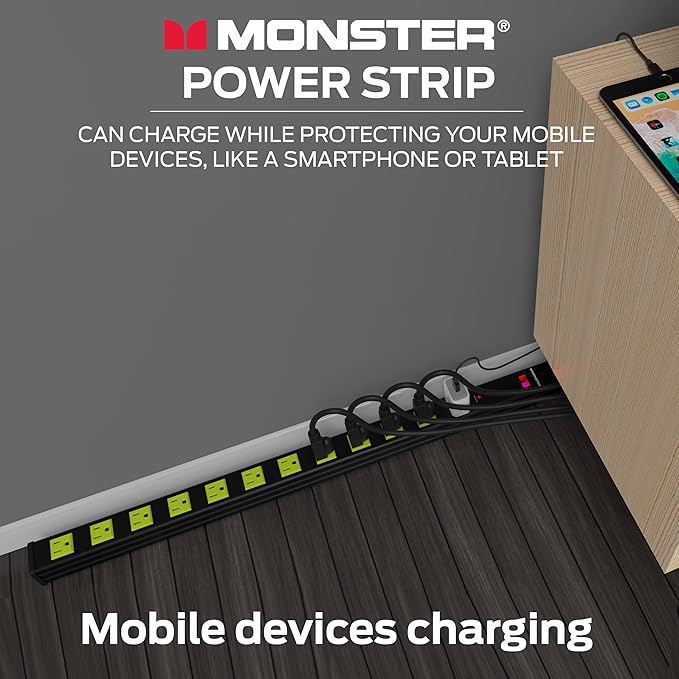 Monster Workshop Heavy-Duty Garage Power Strip Surge Protector - Mountable Heavy-Duty Wide-Spaced 12 Grounded AC Outlets with 6ft Plug Chord- 4200 Joules - ETL Listed