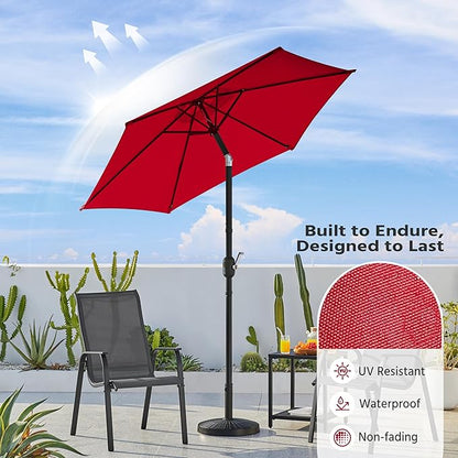 Yaheetech Patio Umbrella, 7.5FT Outdoor Table Market Umbrella with Push Button Tilt and Crank, Yard Sun Shade w/Sturdy Ribs UV Protection with for Garden, Deck, Backyard, Pool, Red