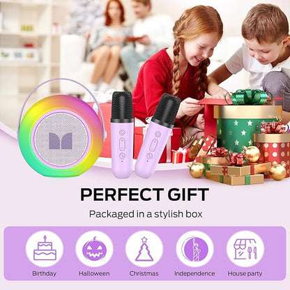 Monster Mini Karaoke Machine for Kids Adults, Portable Bluetooth Speakers with 2 Wireless Microphones and Lights, Christmas Birthday Gifts Toys for Girls Boys 4, 5, 6, 7, 8, 9, 10, 12+ Toddler
