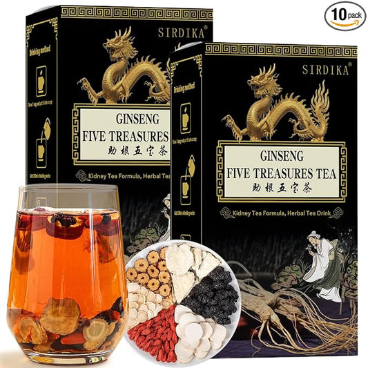 Ginseng Five Treasure Tea, Kidney Teas Formula Ginseng Six Treasure Tea, 6 Precious Ingredients Formula, Traditional Chinese Herbal Cleanse DetoxTea for Women & Men (2 Pack/20 Bags)