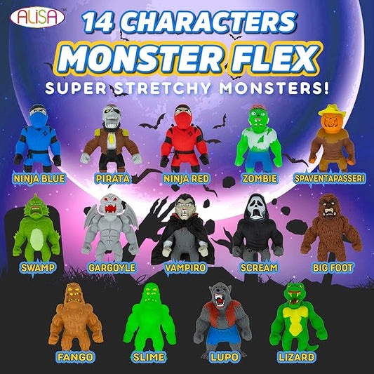 Monster Flex Stretchy Toys - 14 Unique Spooky Stretch Monsters - Kids Birthday Gift Party Favors, Sensory Fidget Stress Toys - Series 3 (Thief)
