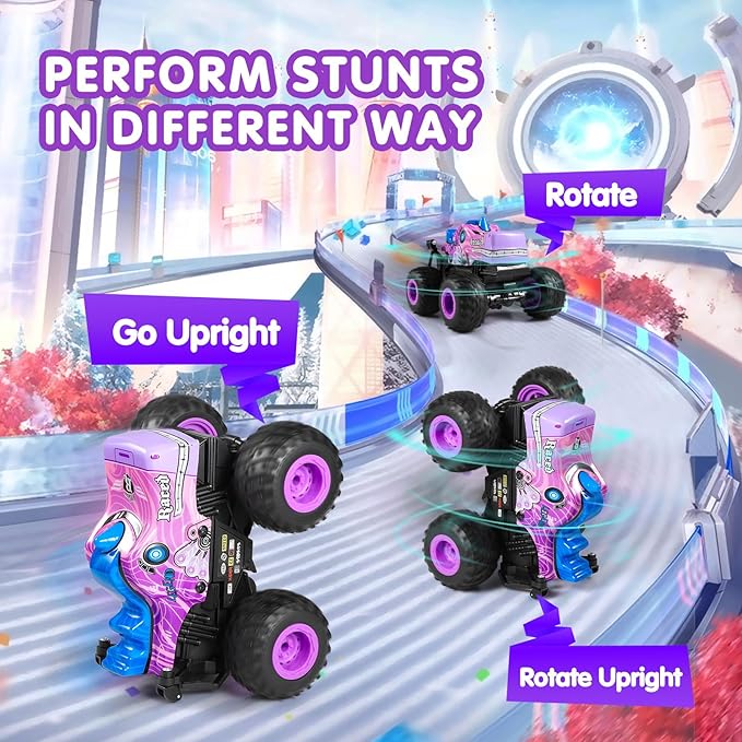 DYODYORC Remote Control Car, 2.4Ghz All Terrain Pony Monster Truck Toys, RC Truck with Music, 3 Lighting Effects, 360 Stunt Capable, All Included Ready to Run, Toy Gifts for Boys and Girls (Pink)