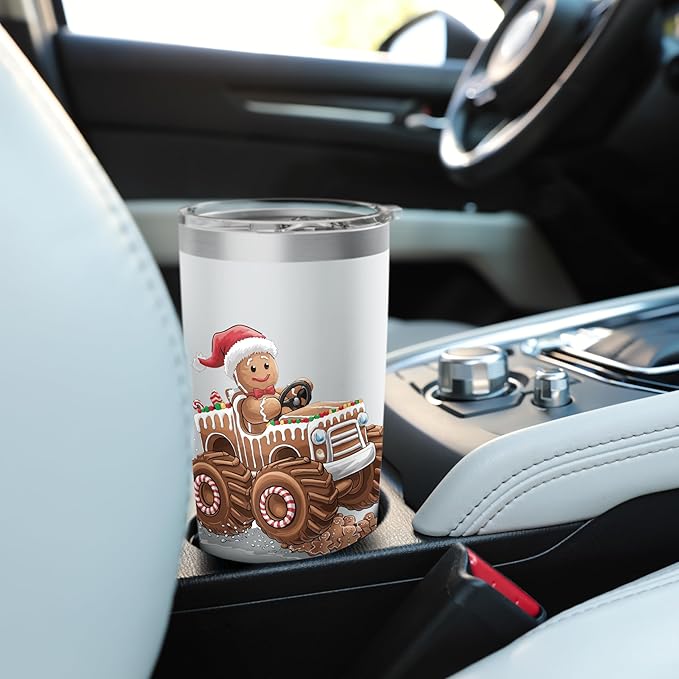Funny Monster Truck Gingerbread Man Christmas Cookies Boys Stainless Steel Insulated Tumbler