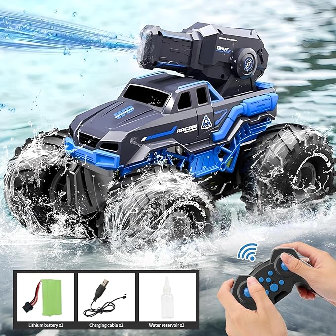Amphibious Remote Control Car Boat Water Squirt RC Tank 2.4GHz Gesture Sensor 4WD Monster Truck RC Cars 360°Rotating Waterproof Stunt Car for Age 6 7 8 9-12 Kids Girls Boys Gift Beach Pool Water Toy