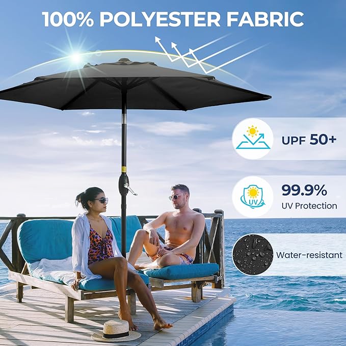 SUNVIVI OUTDOOR 7.5' Outdoor Patio Umbrella, Patio Umbrella, Market Umbrella, Metal Pole Umbrella with Push Button Tilt and Crank, 6 Ribs, Polyester Canopy
