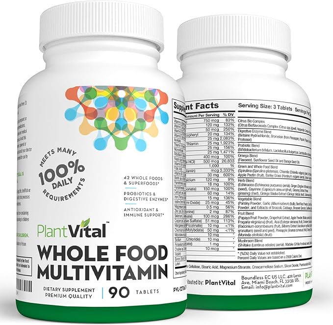 Plantvital Whole Food Multivitamin - Multivitamins with 42 Superfoods Raw Veggies and Fruits Vitamins Earth Energy Fruits and Veggies Supplement Pure Fruit and Vegetable Supplements - 270 Tablets