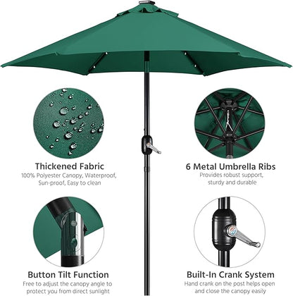Yaheetech 7.5FT Solar Umbrella LED Lighted Patio Umbrella Waterproof & UV Protection, Market Sunshade w/Tilt and Crank for Backyard, Deck and Pool, Dark Green