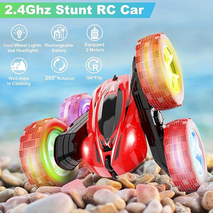 Remote Control Car, RC Cars Toys, 2.4GHz 4WD Fast RC Car Kids Toys Double Sided 360° Rotating Monster Truck Toys for Girls RC Truck Toy Cars for Boys