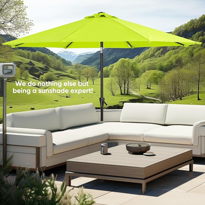Tempera Patio Market Outdoor Table Umbrella with Push Button Tilt and Crank,Large Sun Umbrella with Sturdy Pole&Fade resistant canopy,Easy to set