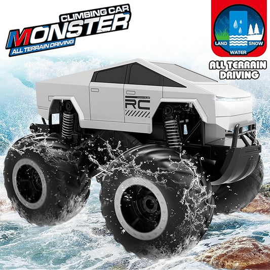 GoBang 1:16 Waterproof Rc Cars Cyber Toy Monster Truck Toys Amphibious Remote Control Car 4WD All Terrain Off-Road Trucks Pickup for 6 7 8 9 10 11 12 Year Old Boys Girls Gifts Presents