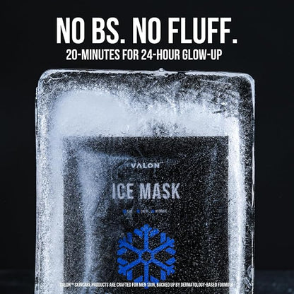 VALON Ice Face Mask for Men - Premium Korean Skincare Treatment with Cold Therapy, Hydrating Sheet Mask for Acne, Blackheads, Large Pores, Beard-Friendly
