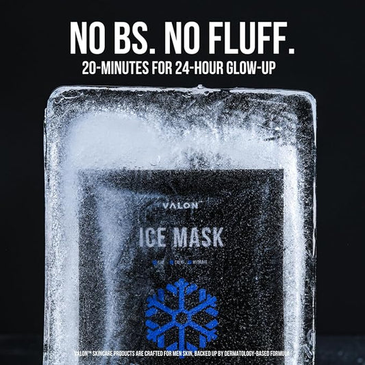 VALON Ice Face Mask for Men - Premium Korean Skincare Treatment with Cold Therapy, Hydrating Sheet Mask for Acne, Blackheads, Large Pores, Beard-Friendly