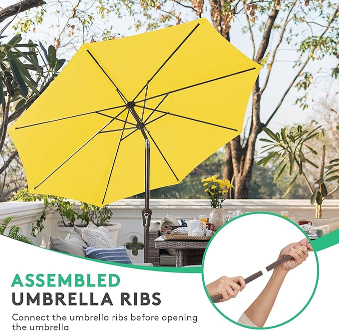 JEAREY 10FT Outdoor Patio Umbrella Outdoor Table Umbrella with Push Button Tilt and Crank, Market Umbrella 8 Sturdy Ribs UV Protection Waterproof for Pool, Garden (Yellow)