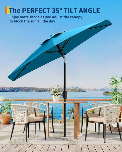 7.5FT Patio Umbrella Outdoor, Market Umbrella, Table Umbrella with Push Button Tilt and Crank, 6 Sturdy Ribs UV Protection Waterproof for Garden, Pool, Deck, Backyard (Turquoise Blue)
