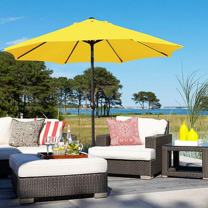 Yaheetech 9' Patio Umbrella, Market Table Umbrella w/8 Sturdy Ribs, Push Button Tilt/Crank,Outdoor Yard Sun Shade for Garden, Backyard and Pool, Yellow