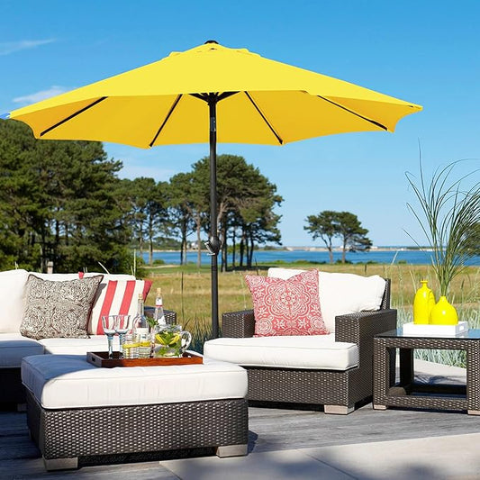 Yaheetech 9' Patio Umbrella, Market Table Umbrella w/8 Sturdy Ribs, Push Button Tilt/Crank,Outdoor Yard Sun Shade for Garden, Backyard and Pool, Yellow