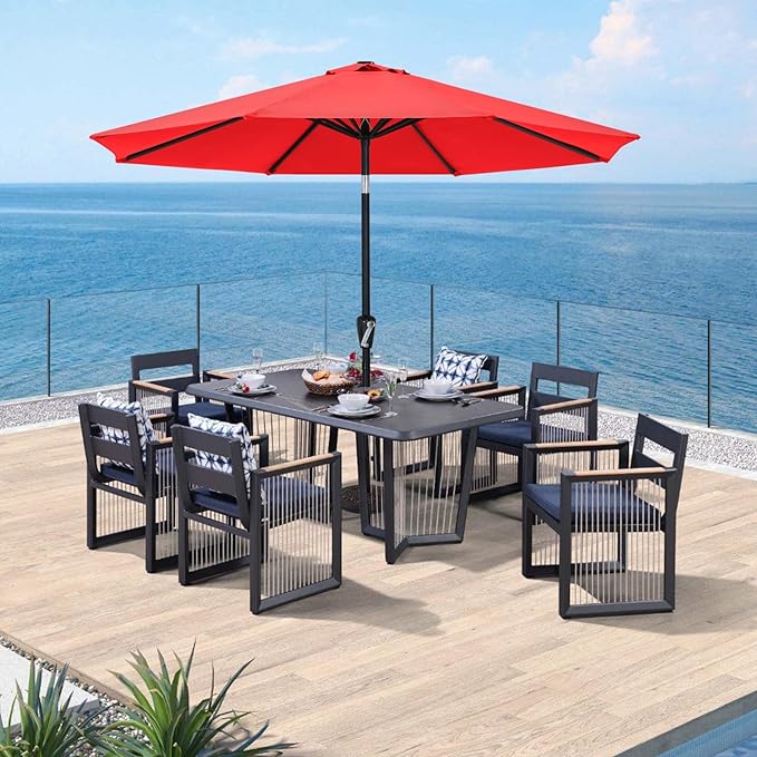 ABCCANOPY 9FT Outdoor Patio Umbrella, 8 Ribs Table Umbrella w/Crank for Easy Set Up, Suitable for Garden, Lawn, Deck & Backyard (Red)