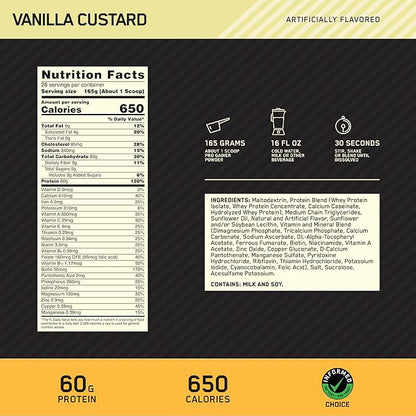 Optimum Nutrition Gold Standard Pro Gainer, Weight Gainer Protein Powder, Vanilla Custard, 10.19 Pound (Packaging May Vary)