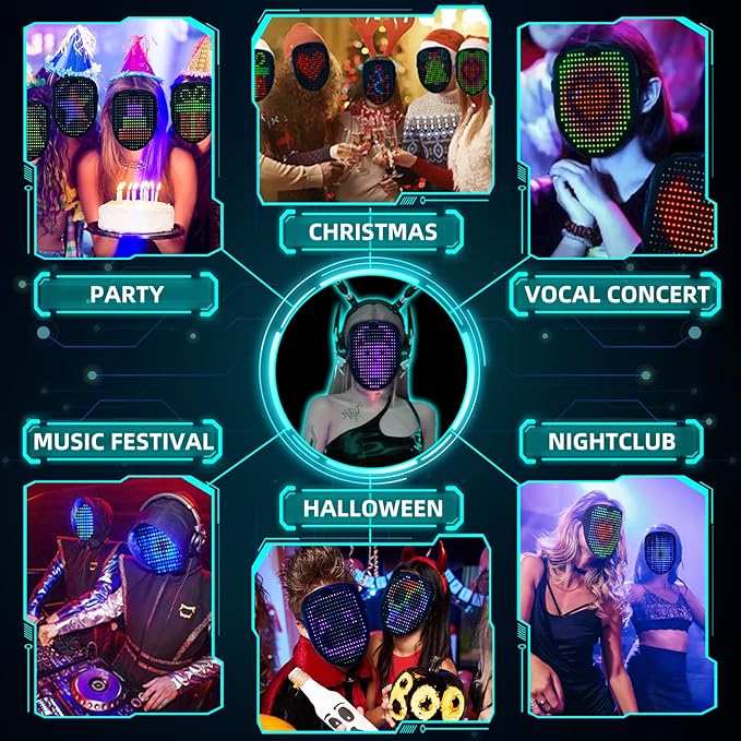 Ompusos LED Mask with Gesture Sensing - Light up mask for Costume Cosplay Party Masquerade - Kids, Men, Women
