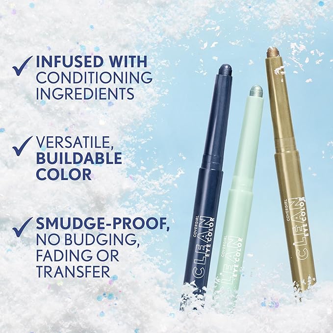 Covergirl Clean Multiline Eyeshadow Pencil, 299 Evergreen Frost, Vegan Formula, Shimmer Eyeshadow, Easy Application, Glides on Effortlessly, Blends Perfectly, 0.05oz